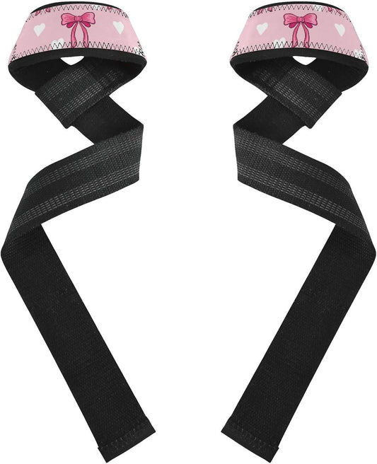 Cute Pink Bows Lifting Straps for Weightlifting,Wrist Straps with Thick Neoprene Padding,Pro Heavy Duty Gym Wrist Wraps for Powerlifting, Bodybuilding & Strength Training