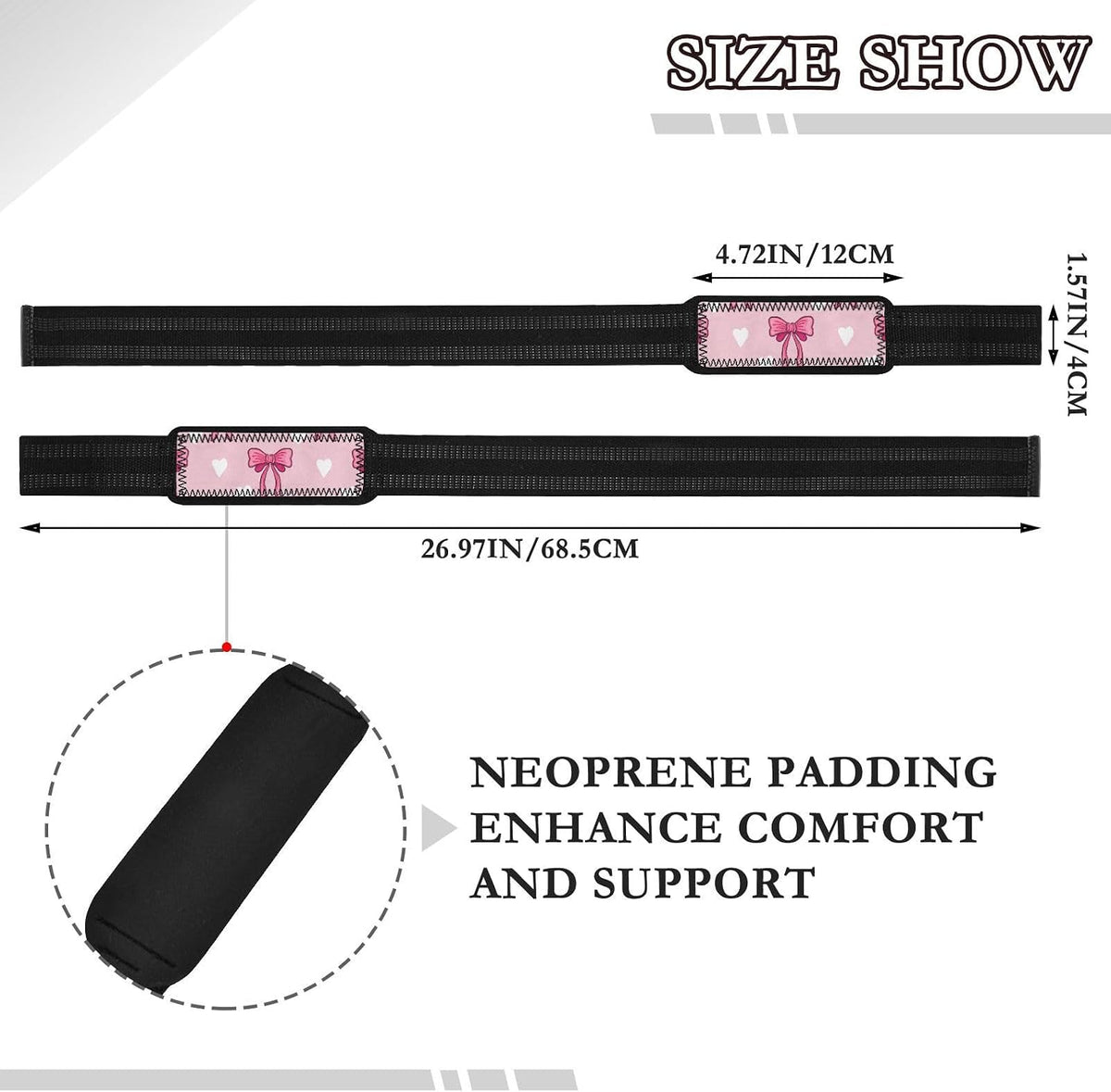 Cute Pink Bows Lifting Straps for Weightlifting,Wrist Straps with Thick Neoprene Padding,Pro Heavy Duty Gym Wrist Wraps for Powerlifting, Bodybuilding & Strength Training