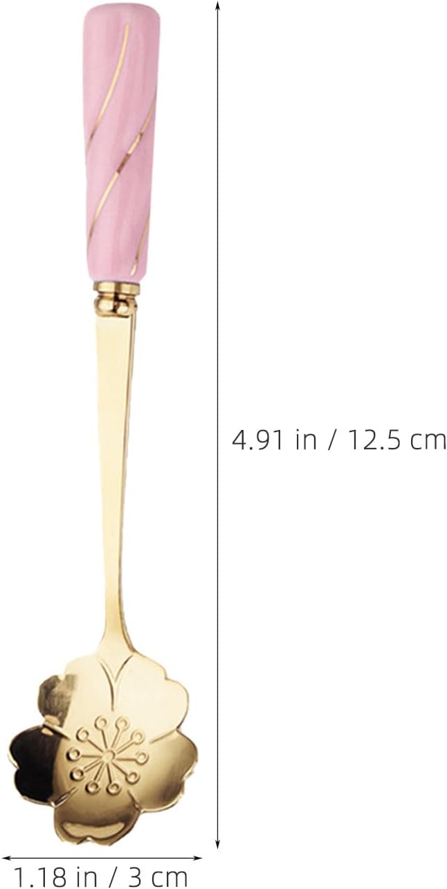 Creative Flower Shaped Dessert Spoons 4Pcs Stainless Steel and Ceramic