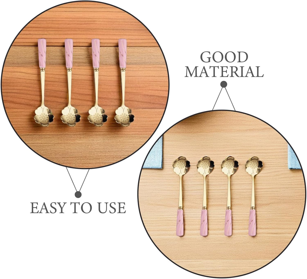 Creative Flower Shaped Dessert Spoons 4Pcs Stainless Steel and Ceramic