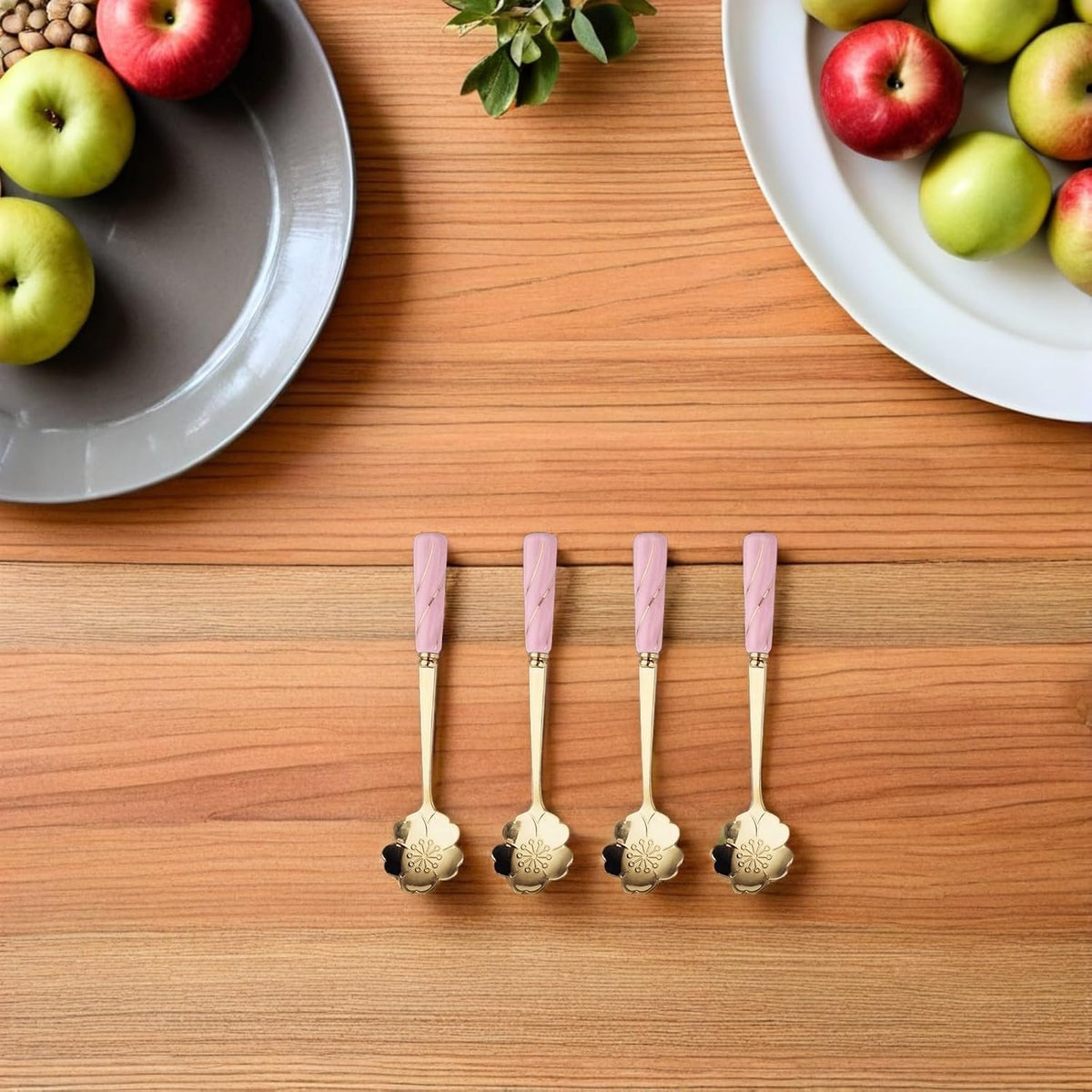 Creative Flower Shaped Dessert Spoons 4Pcs Stainless Steel and Ceramic