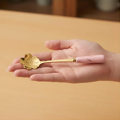 Creative Flower Shaped Dessert Spoons 4Pcs Stainless Steel and Ceramic