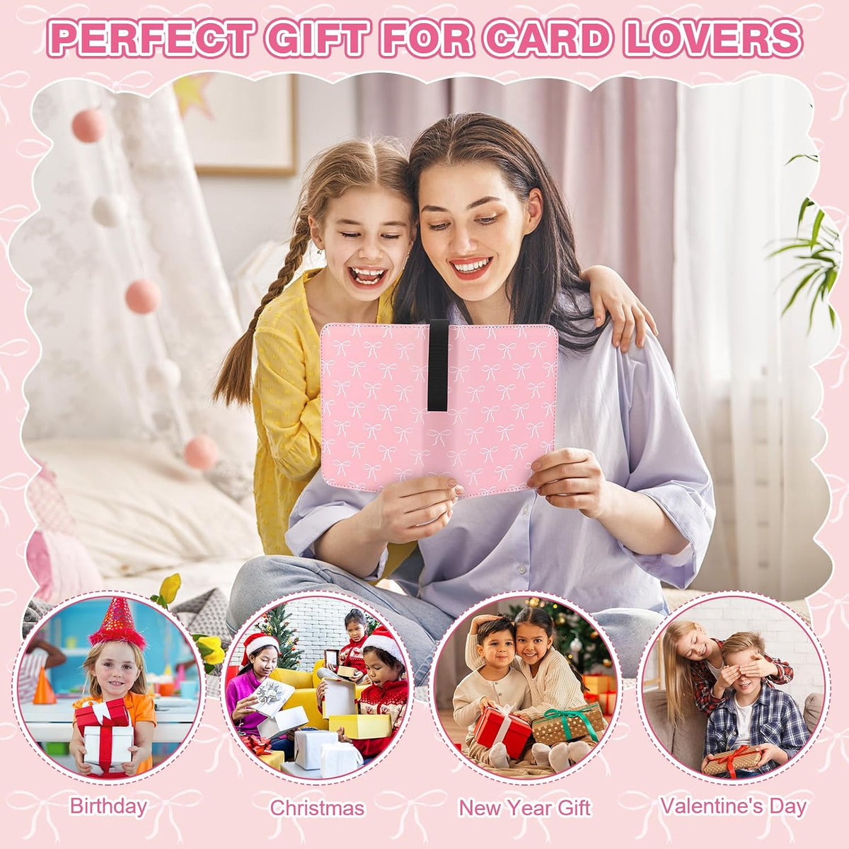 Kpop Card Binder 4 Pocket 440 Cards, Pink Bow