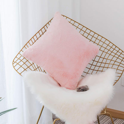 Blush Fur Pillow Covers 18x18 Faux Lambskin Fur Pink Pillow Cover Bedroom Accent Throw Pillows for Couch Sofa Bed, 1 Pc, 18 x 18 Inches, Pink