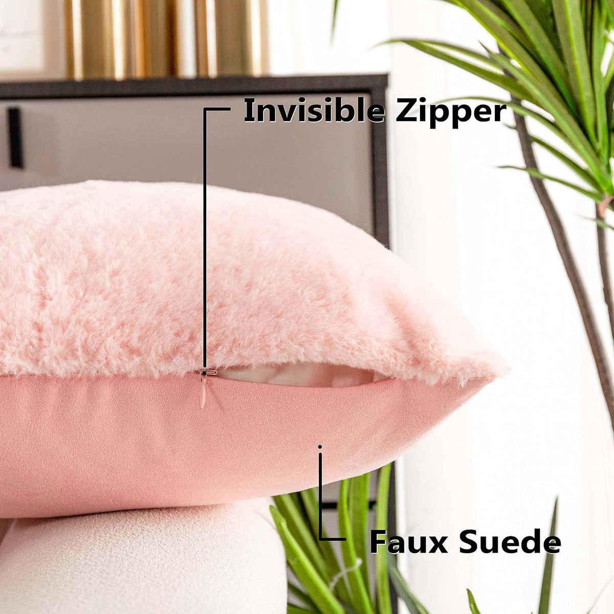Blush Fur Pillow Covers 18x18 Faux Lambskin Fur Pink Pillow Cover Bedroom Accent Throw Pillows for Couch Sofa Bed, 1 Pc, 18 x 18 Inches, Pink