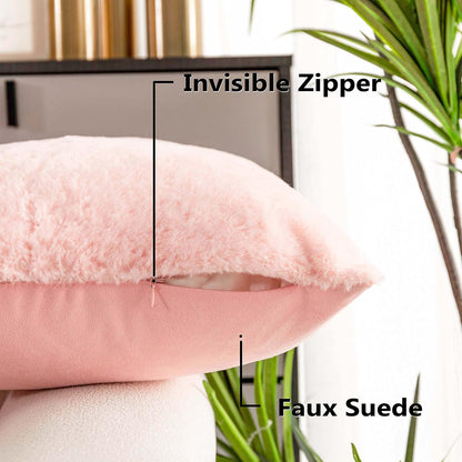 Blush Fur Pillow Covers 18x18 Faux Lambskin Fur Pink Pillow Cover Bedroom Accent Throw Pillows for Couch Sofa Bed, 1 Pc, 18 x 18 Inches, Pink