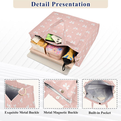 Bows on Peach Pink Tote Bag for Women, Corduroy Tote Handbag Crossbody Bag for Shopping Work Travel