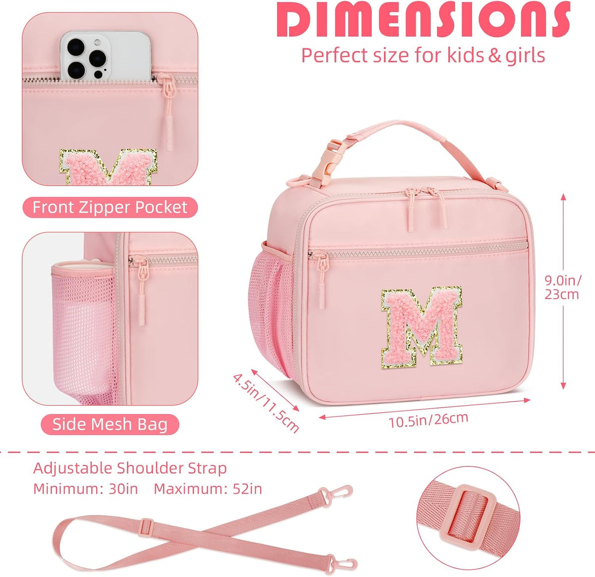 Kids Lunch Box Large Initial Insulated Lunch Bag for Girls