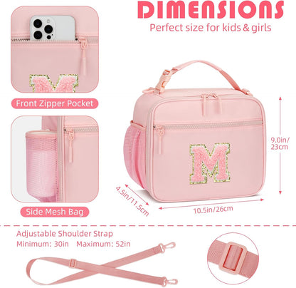 Kids Lunch Box Large Initial Insulated Lunch Bag for Girls