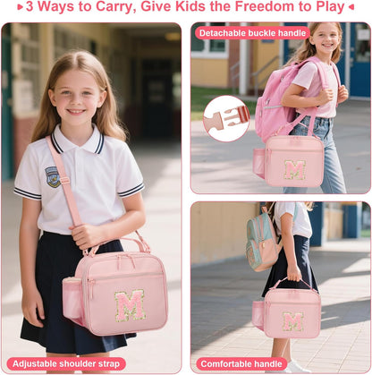 Kids Lunch Box Large Initial Insulated Lunch Bag for Girls