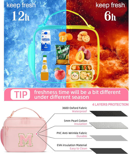 Kids Lunch Box Large Initial Insulated Lunch Bag for Girls