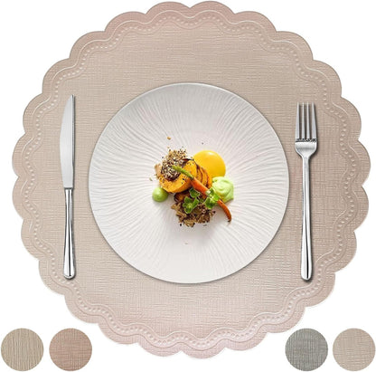 Round Placemats, Champagne Pink, Set of 6, 15 Inches, Flower Shape