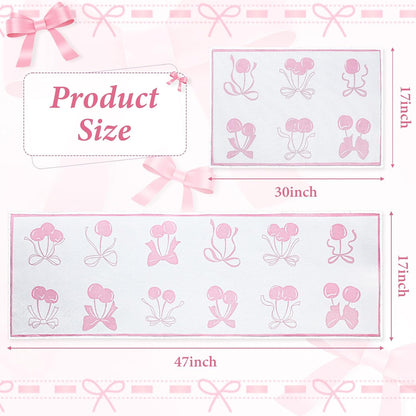 Pink Bow Kitchen Rug Mat 2 pcs, Non-Slip Kitchen Rug Waterproof Decorative Anti-Fatigue Floor Mats for Cooking, Dining, Floor, Sink, 17"x47.2"+17"x30" (Pink Row)
