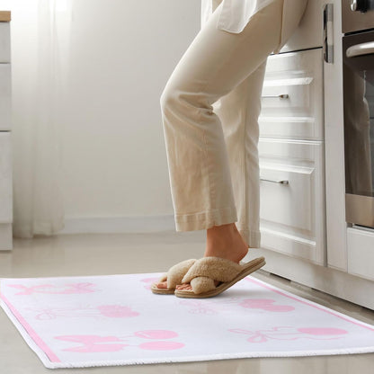 Pink Bow Kitchen Rug Mat 2 pcs, Non-Slip Kitchen Rug Waterproof Decorative Anti-Fatigue Floor Mats for Cooking, Dining, Floor, Sink, 17"x47.2"+17"x30" (Pink Row)