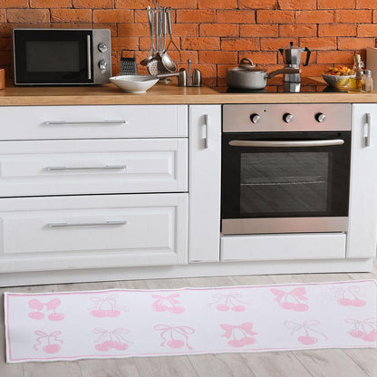 Pink Bow Kitchen Rug Mat 2 pcs, Non-Slip Kitchen Rug Waterproof Decorative Anti-Fatigue Floor Mats for Cooking, Dining, Floor, Sink, 17"x47.2"+17"x30" (Pink Row)