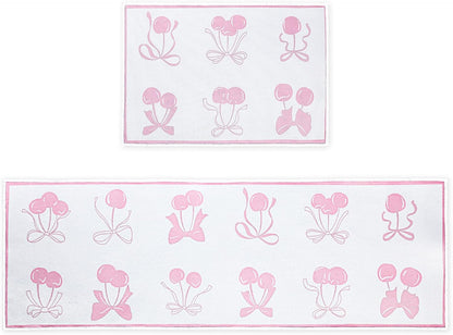 Pink Bow Kitchen Rug Mat 2 pcs, Non-Slip Kitchen Rug Waterproof Decorative Anti-Fatigue Floor Mats for Cooking, Dining, Floor, Sink, 17"x47.2"+17"x30" (Pink Row)
