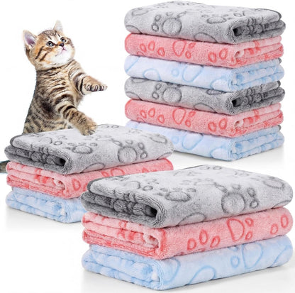 12 Pcs Puppy Blanket for Cat, 30 X 20 Inch Pink,Gray,Blue