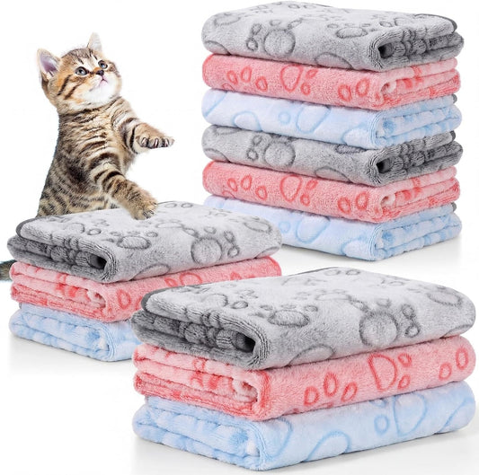 12 Pcs Puppy Blanket for Cat, 30 X 20 Inch Pink,Gray,Blue