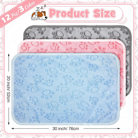 12 Pcs Puppy Blanket for Cat, 30 X 20 Inch Pink,Gray,Blue