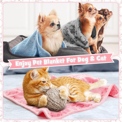 12 Pcs Puppy Blanket for Cat, 30 X 20 Inch Pink,Gray,Blue