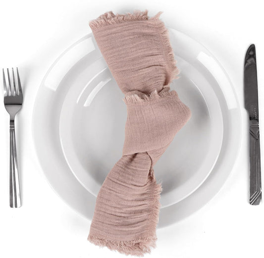 FINGERCRAFT Cloth Napkins Natural Cotton Cheesecloth Set of 12 Premium Fringe Design Dinner Napkin Soft Durable Ideal for Dining Room, Restaurant, Weddings Events Washable Good Absorbency Peach