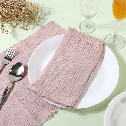 FINGERCRAFT Cloth Napkins Natural Cotton Cheesecloth Set of 12 Premium Fringe Design Dinner Napkin Soft Durable Ideal for Dining Room, Restaurant, Weddings Events Washable Good Absorbency Peach