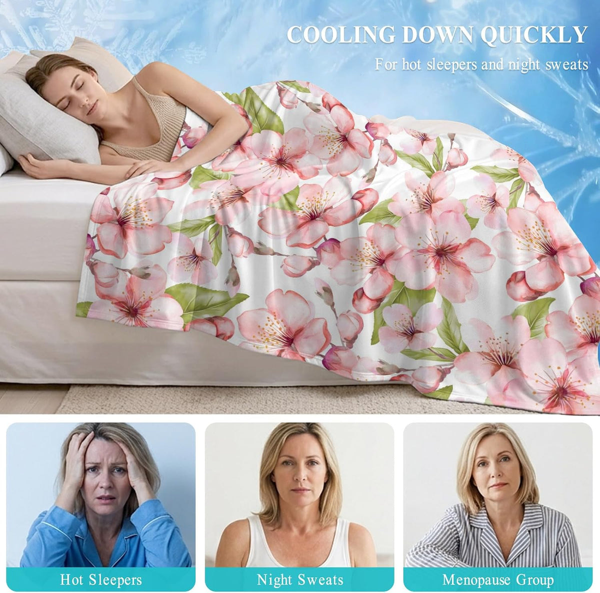 40"x60" Lap Cooling Blanket Pink Peach Blossom Ice Silk Lightweight Breathable Soft Summer Blanket for Hot Sleepers Couch Bed Sofa Camping Spring Flowers