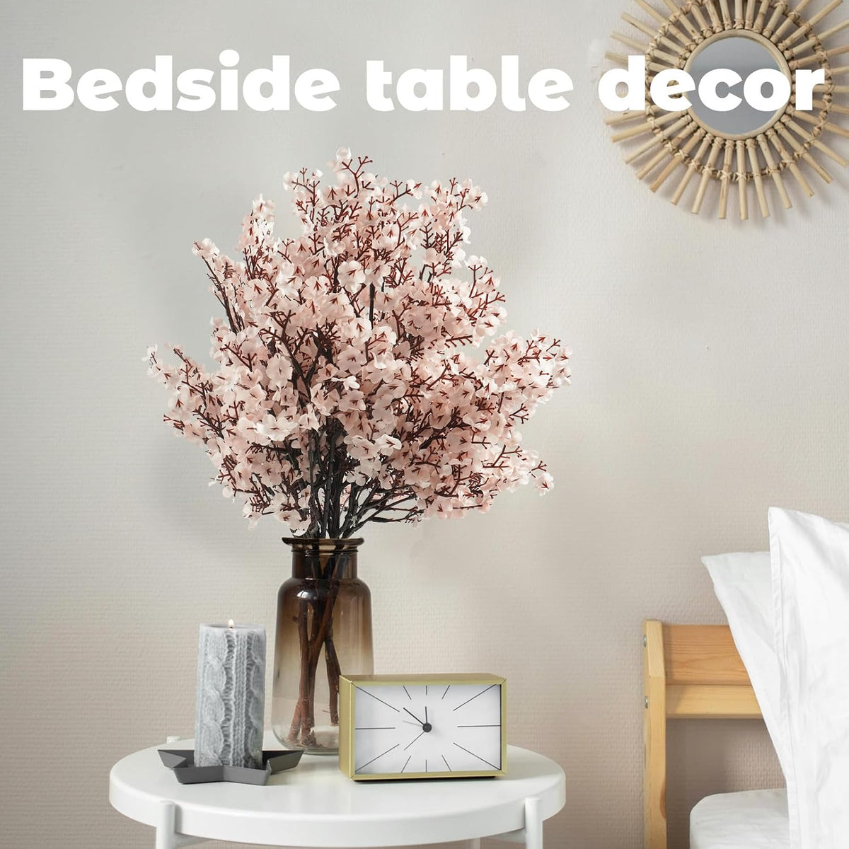 Pink Cherry Blossom Branches Artificial Flowers for Vase,10 Bundles Babys Breath Fake Silk Flower Bulk,Faux Gypsophila for Office Wedding Outdoor Indoor Table Centerpiece Party Home Decor