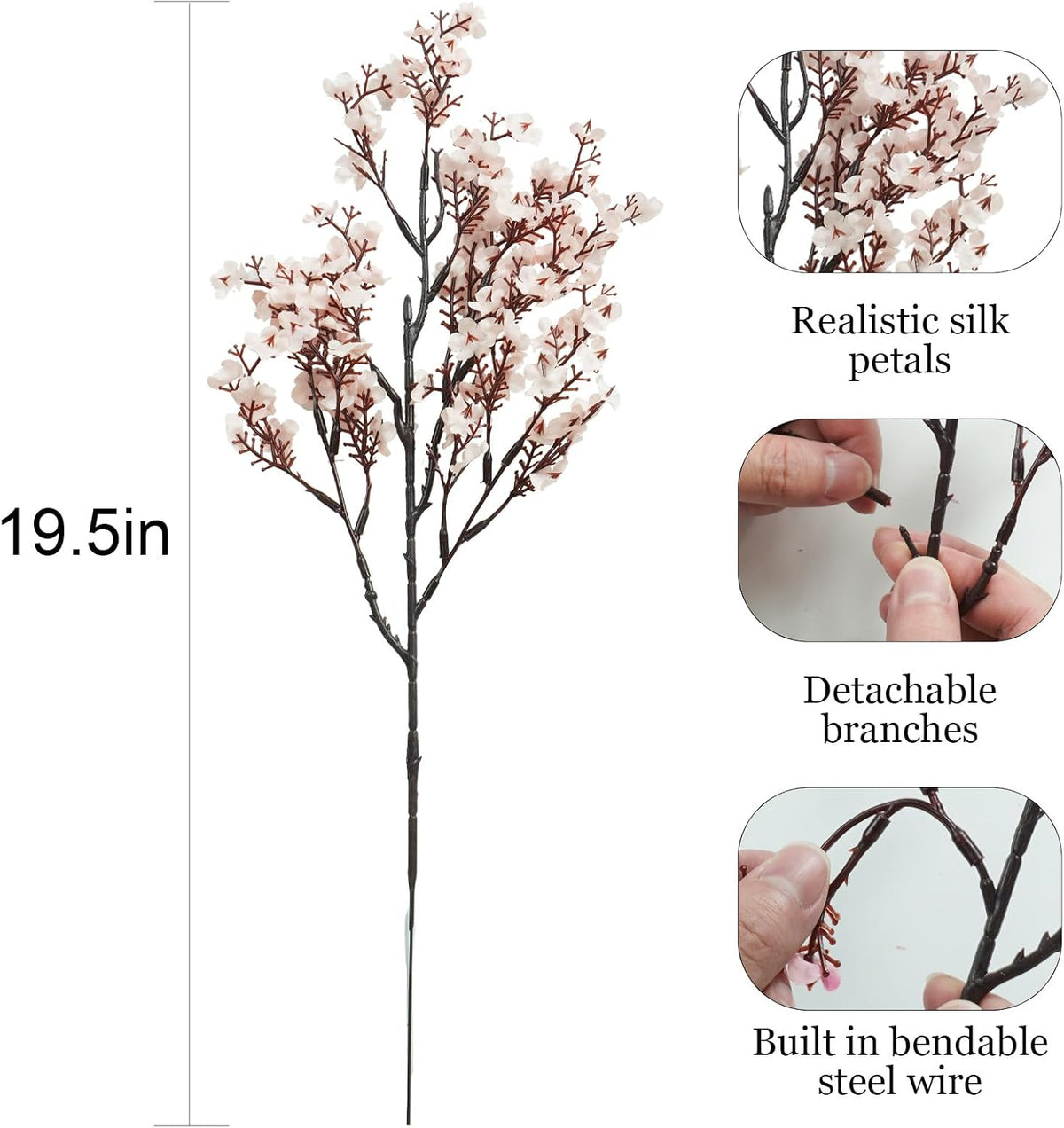 Pink Cherry Blossom Branches Artificial Flowers for Vase,10 Bundles Babys Breath Fake Silk Flower Bulk,Faux Gypsophila for Office Wedding Outdoor Indoor Table Centerpiece Party Home Decor