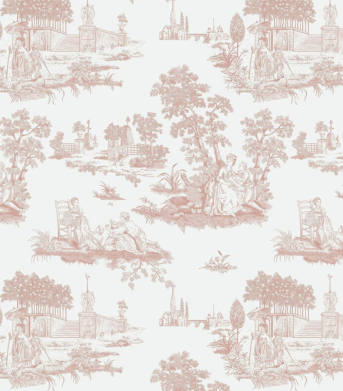 Pink Toile Peel and Stick Wallpaper Vintage Contact Paper Self Adhesive Waterproof Removable French Wall Paper for Cabinets Shelf Drawer Bedroom Bathroom 17.3''x78.7''