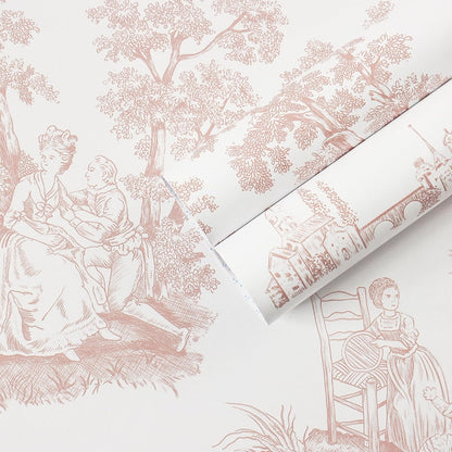 Pink Toile Peel and Stick Wallpaper Vintage Contact Paper Self Adhesive Waterproof Removable French Wall Paper for Cabinets Shelf Drawer Bedroom Bathroom 17.3''x78.7''