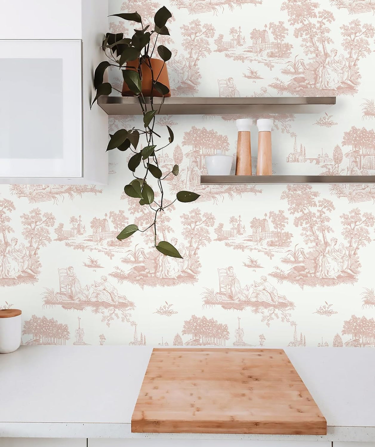 Pink Toile Peel and Stick Wallpaper Vintage Contact Paper Self Adhesive Waterproof Removable French Wall Paper for Cabinets Shelf Drawer Bedroom Bathroom 17.3''x78.7''