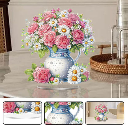 DIY Acrylic Pink Rose Bouquet Diamond Art Painting Tabletop Decor Kit - Creative Desktop Decoration for Home Desk, Pressure Relief Craft Gift for Women