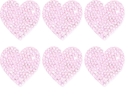 6-Pack Rhinestone Heart Iron-on Patches 3.5cm Light Pink Adhesive Appliques Rhinestone Glitters Heart Patches for DIY Crafts/Clothing Repairing/Shoes/Bag/Hat