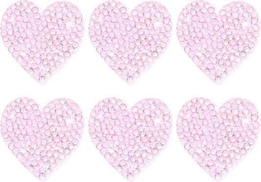 6-Pack Rhinestone Heart Iron-on Patches 3.5cm Light Pink Adhesive Appliques Rhinestone Glitters Heart Patches for DIY Crafts/Clothing Repairing/Shoes/Bag/Hat