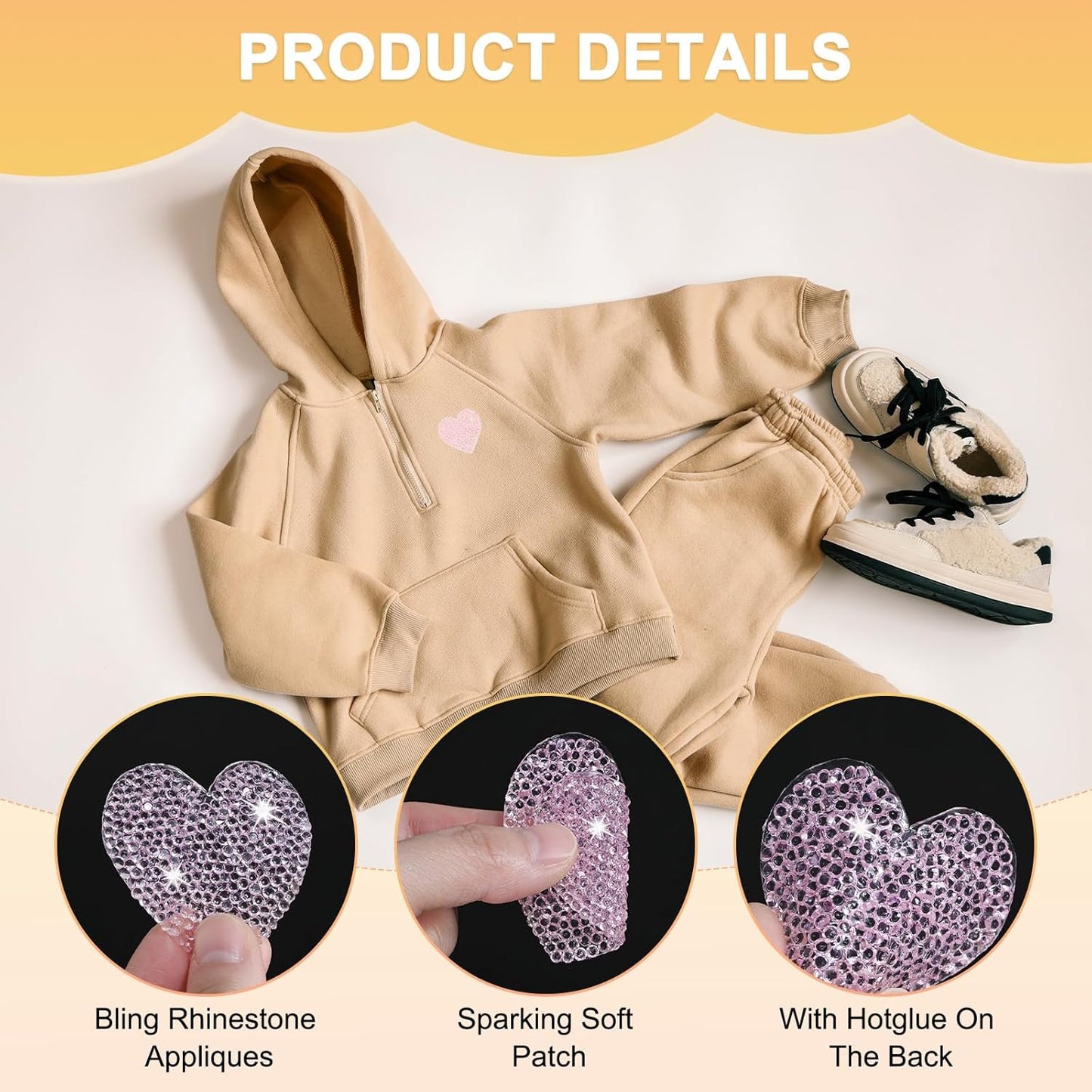 6-Pack Rhinestone Heart Iron-on Patches 3.5cm Light Pink Adhesive Appliques Rhinestone Glitters Heart Patches for DIY Crafts/Clothing Repairing/Shoes/Bag/Hat