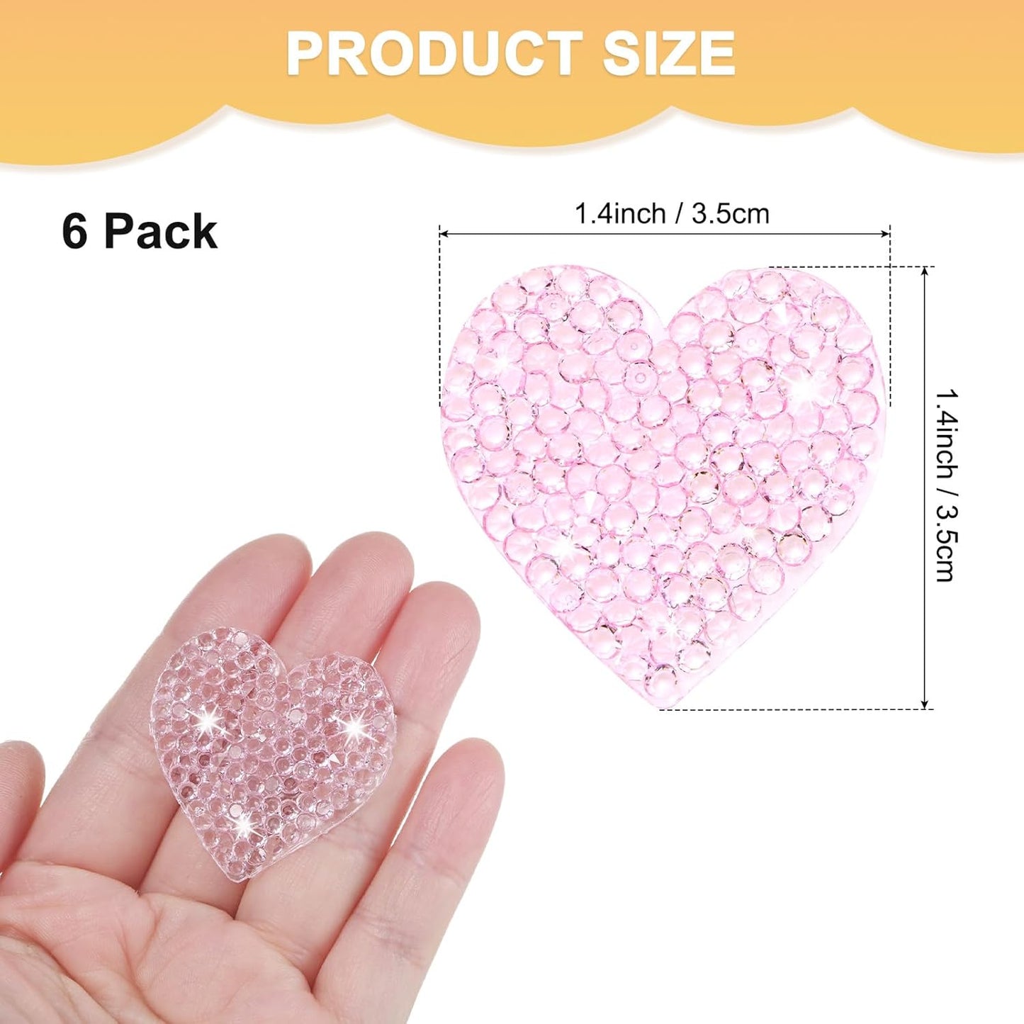 6-Pack Rhinestone Heart Iron-on Patches 3.5cm Light Pink Adhesive Appliques Rhinestone Glitters Heart Patches for DIY Crafts/Clothing Repairing/Shoes/Bag/Hat