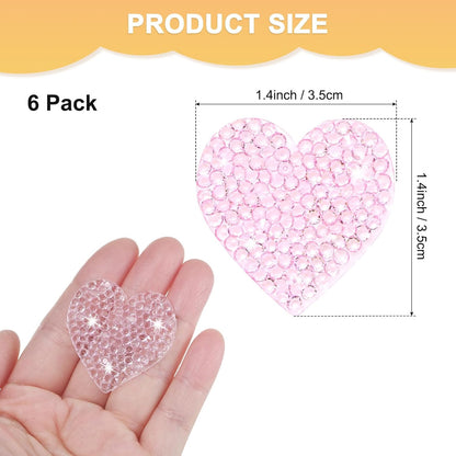 6-Pack Rhinestone Heart Iron-on Patches 3.5cm Light Pink Adhesive Appliques Rhinestone Glitters Heart Patches for DIY Crafts/Clothing Repairing/Shoes/Bag/Hat