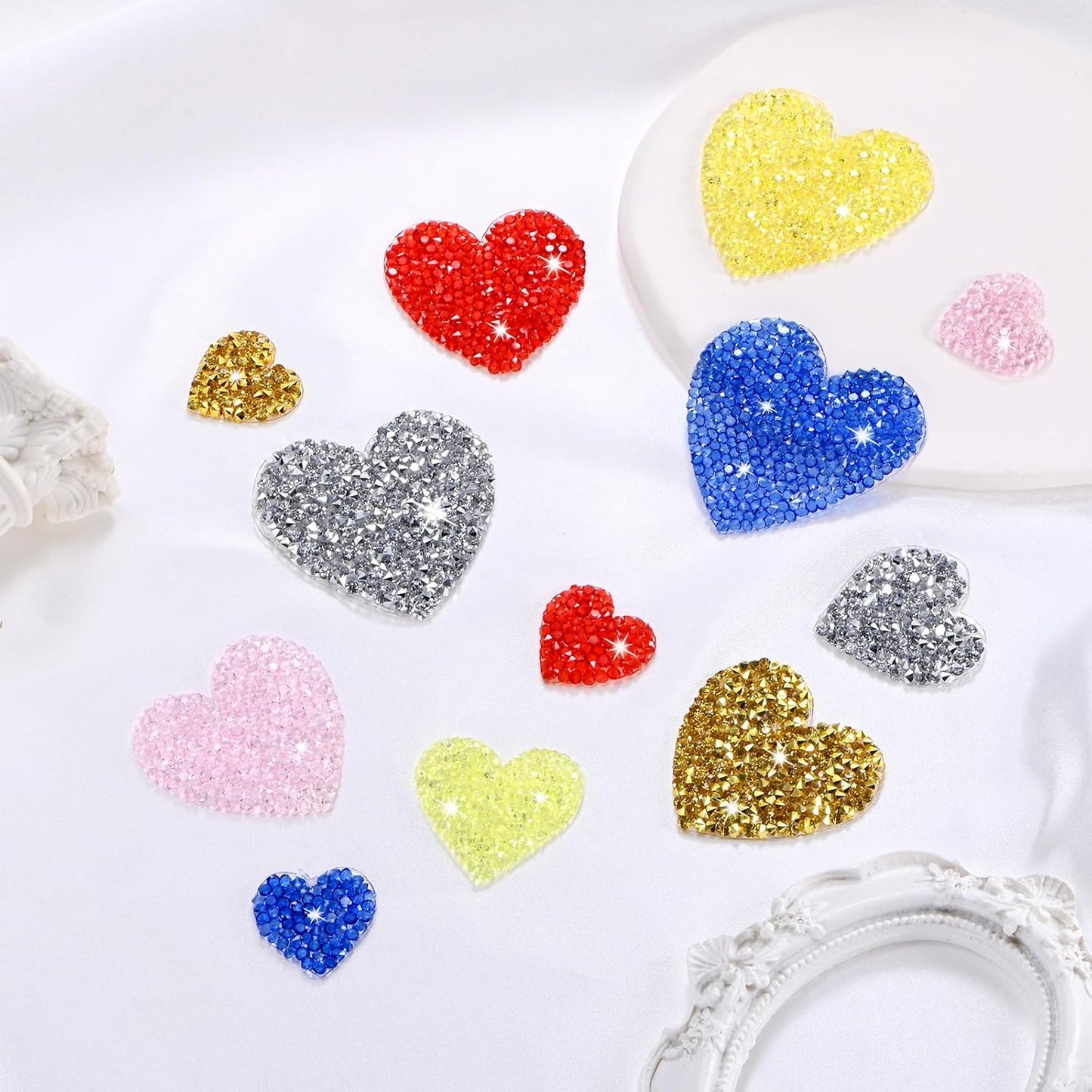 6-Pack Rhinestone Heart Iron-on Patches 3.5cm Light Pink Adhesive Appliques Rhinestone Glitters Heart Patches for DIY Crafts/Clothing Repairing/Shoes/Bag/Hat
