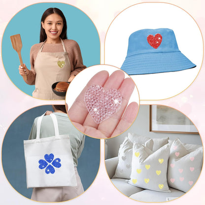 6-Pack Rhinestone Heart Iron-on Patches 3.5cm Light Pink Adhesive Appliques Rhinestone Glitters Heart Patches for DIY Crafts/Clothing Repairing/Shoes/Bag/Hat