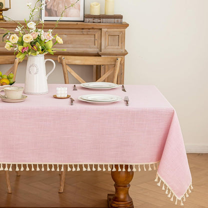 Valentines Textured Tablecloth, Heavy Duty Linen Style Farmhouse Table Cloth Rectangle Tables, Wrinkle-Free Washable Waterproof Table Cover for Kitchen, Dining, Parties, 55"x75", Pink