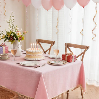 Valentines Textured Tablecloth, Heavy Duty Linen Style Farmhouse Table Cloth Rectangle Tables, Wrinkle-Free Washable Waterproof Table Cover for Kitchen, Dining, Parties, 55"x75", Pink