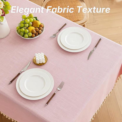 Valentines Textured Tablecloth, Heavy Duty Linen Style Farmhouse Table Cloth Rectangle Tables, Wrinkle-Free Washable Waterproof Table Cover for Kitchen, Dining, Parties, 55"x75", Pink