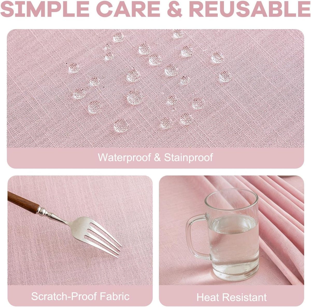 Valentines Textured Tablecloth, Heavy Duty Linen Style Farmhouse Table Cloth Rectangle Tables, Wrinkle-Free Washable Waterproof Table Cover for Kitchen, Dining, Parties, 55"x75", Pink