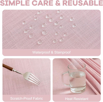 Valentines Textured Tablecloth, Heavy Duty Linen Style Farmhouse Table Cloth Rectangle Tables, Wrinkle-Free Washable Waterproof Table Cover for Kitchen, Dining, Parties, 55"x75", Pink