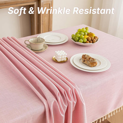 Valentines Textured Tablecloth, Heavy Duty Linen Style Farmhouse Table Cloth Rectangle Tables, Wrinkle-Free Washable Waterproof Table Cover for Kitchen, Dining, Parties, 55"x75", Pink