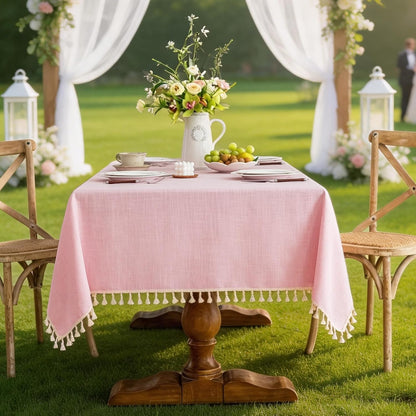 Valentines Textured Tablecloth, Heavy Duty Linen Style Farmhouse Table Cloth Rectangle Tables, Wrinkle-Free Washable Waterproof Table Cover for Kitchen, Dining, Parties, 55"x75", Pink