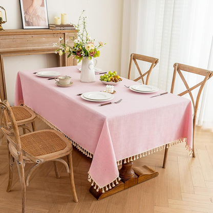 Valentines Textured Tablecloth, Heavy Duty Linen Style Farmhouse Table Cloth Rectangle Tables, Wrinkle-Free Washable Waterproof Table Cover for Kitchen, Dining, Parties, 55"x75", Pink