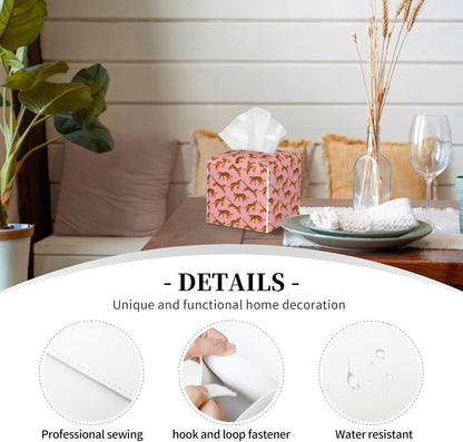 Pink Tigers Tissue Box Cover Square Pu Leather Tissue Holder Facial Tissue Case Facial Paper Organizer Dispenser for Home Bedroom Dresser Night Stand Office Desk Car
