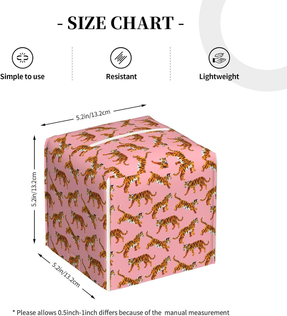 Pink Tigers Tissue Box Cover Square Pu Leather Tissue Holder Facial Tissue Case Facial Paper Organizer Dispenser for Home Bedroom Dresser Night Stand Office Desk Car